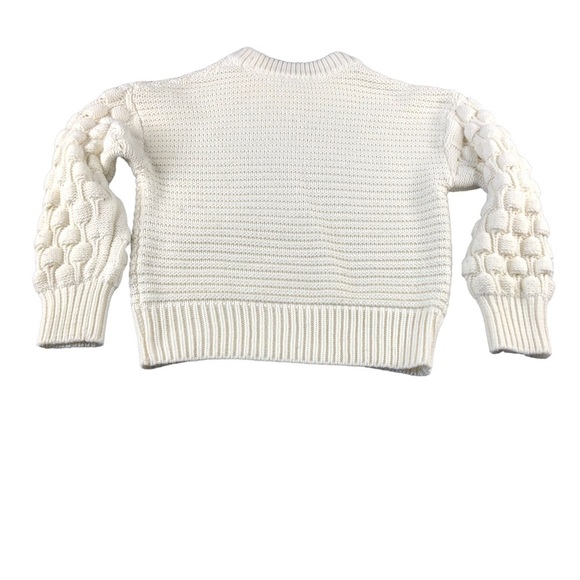 Elodie Womens Chunky Knit Puffy Sleeve White Crew Neck Winter Sweater - Picture 2 of 11